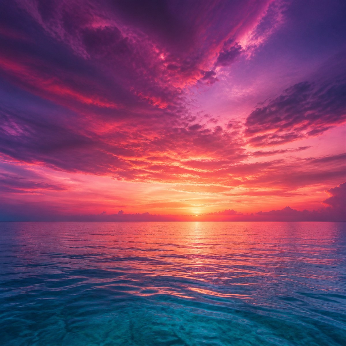 Langit senja warna magenta di atas laut